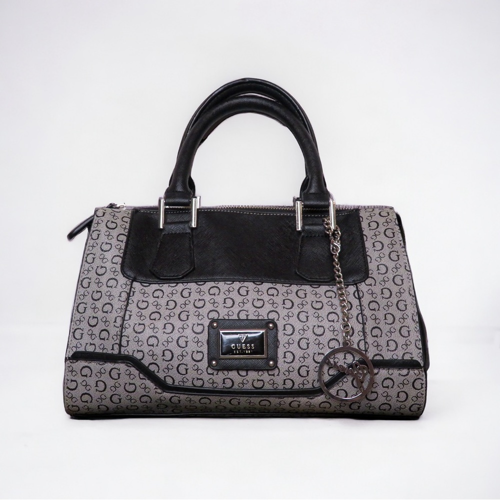 Guess Black Monogram Bag With Charm/Keychain | Business Handbag
